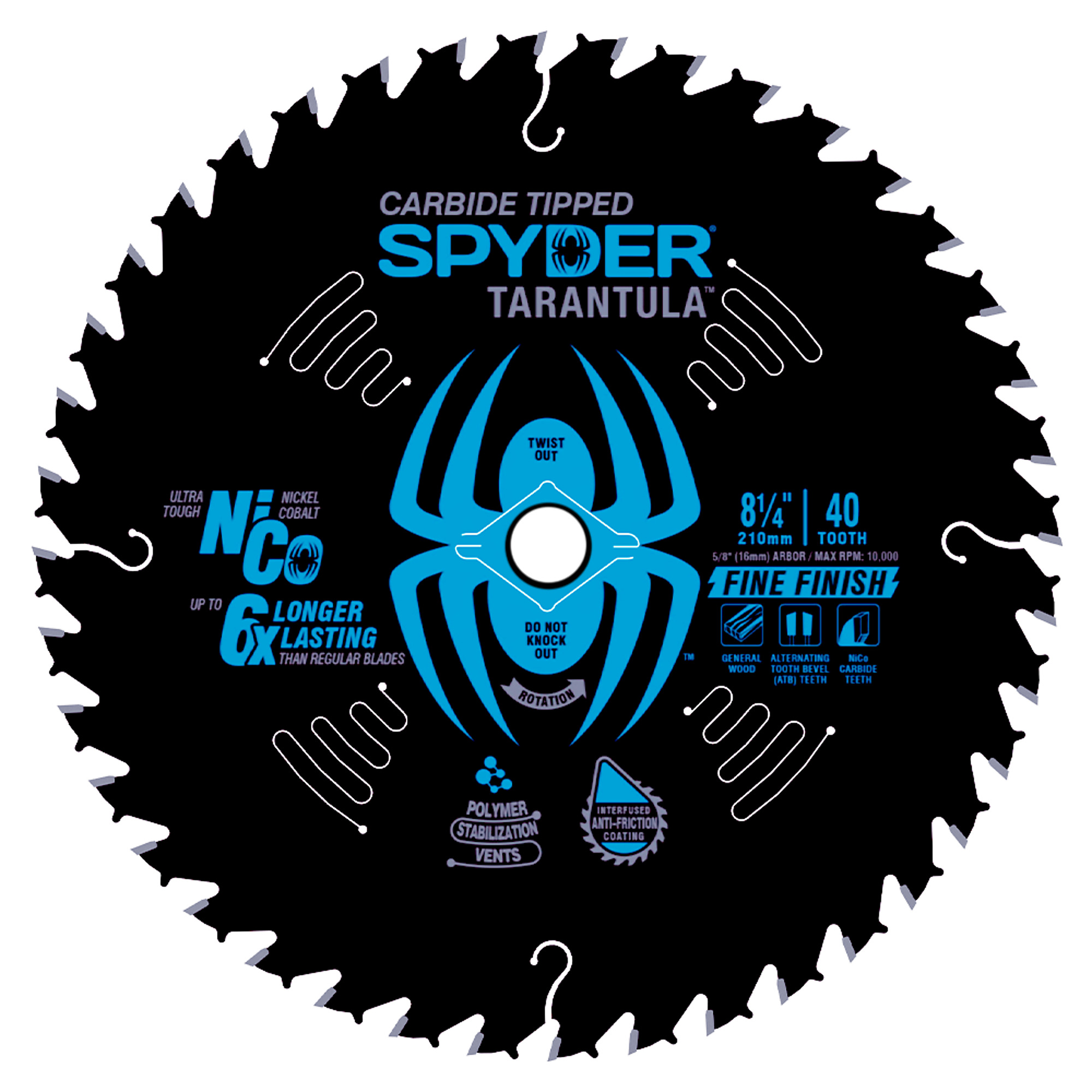 SPYDER Fine Tarantula Circular Saw Blade - 8 1/4in. Dia., 40T, TCT Steel, Model# 13044